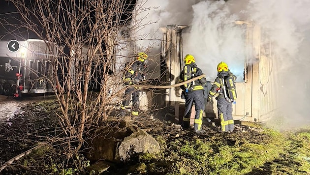 Der Wohncontainer bei einem Pferdestall in Niederösterreich brannte vollständig aus.