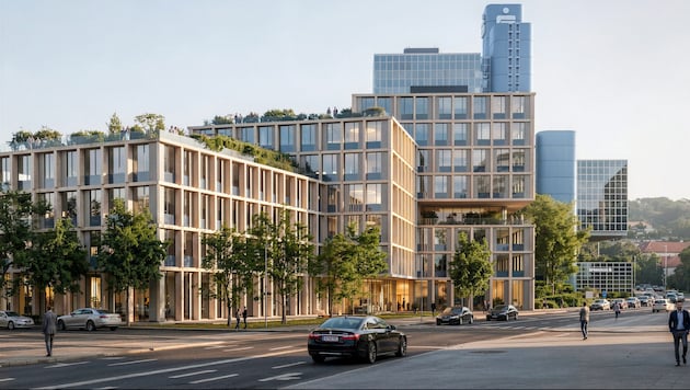 So soll der „Campus Urfahr“ in Linz aussehen. Die drei Gebäude im Vordergrund werden neu gebaut, ...