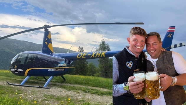 Manuel Aster (re.) ist der Inhaber des Helis. Der Helikopter wird von Thomas Morgenstern ...