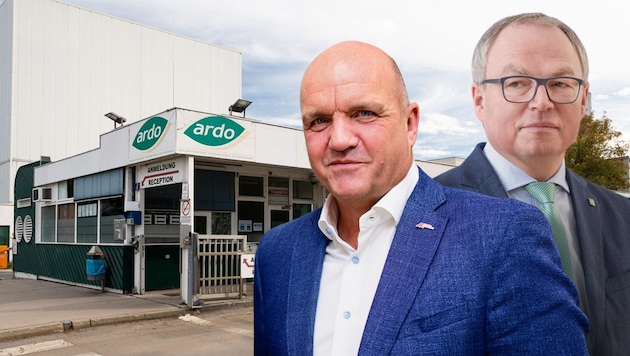 Gewerkschafter Wieser (li.) und Landespolitiker Pernkopf nehmen den „Ardo“-Konzern ins Visier.