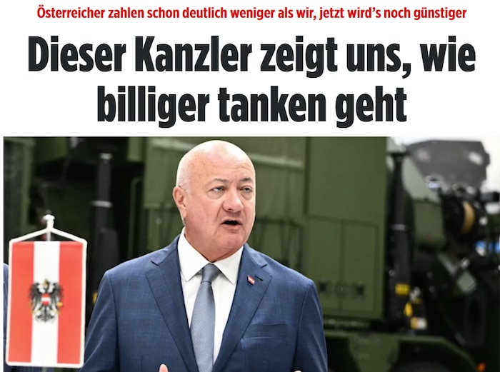 Die deutsche „Bild“-Zeitung jubelt über Österreichs Spritpreisbremse.
