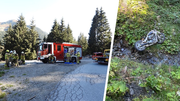 Letztlich stürzte „nur“ das Motorrad ab. Dieses wurde von der Feuerwehr geborgen.