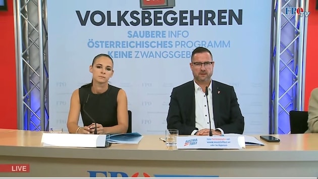 Schusch-Gubik und Hafenecker präsentierten am Mittwoch das FPÖ-Volksbegehren gegen den ORF.