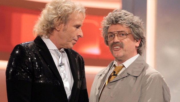 Hape Kerkeling als „Horst Schlämmer“ während einer „Wetten, dass ..?“-Sendung mit Moderator ...