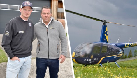 Gezeichnet: Helikopter-Betreiber Thomas Morgenstern und Eigentümer Manuel Aster – hier vor ihrem ...