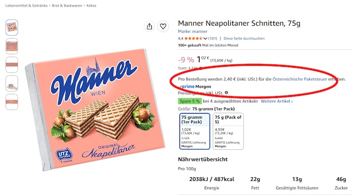Ob sich der Versand einer einzelnen Packung Mannerschnitten unternehmerisch lohnt, steht auf ...