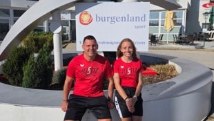 Sportlicher Leiter des Justizsport-Programms Mario Schindler und Leichtathletin Caro Bredlinger ...