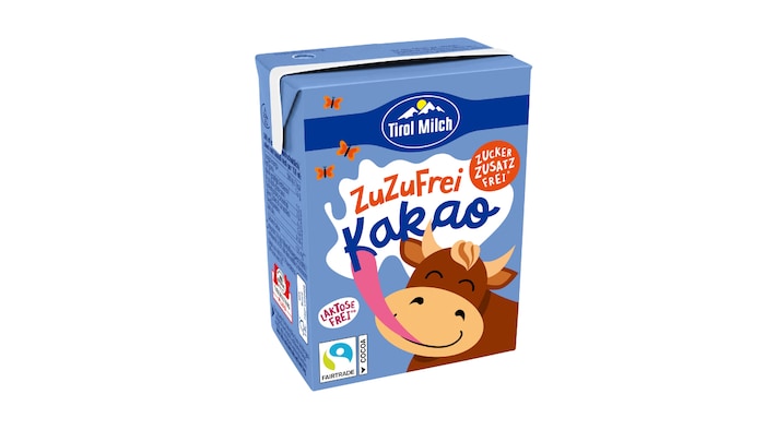 Der neue Tirol Milch ZuZufrei Kakao: voller Kakaogenuss ohne Zuckerzusatz und ohne Süßungsmittel ...