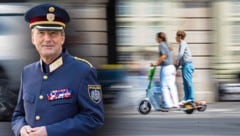 Gefährlich und verboten: zu zweit auf einem E-Scooter fahren. Wiens Polizeipräsident Gerhard ...