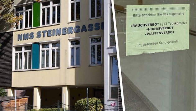 Jener Ausgang klebt auf einer Tür der Mittelschule