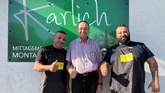 Viktor Karlich (Mitte) mit den neuen Lokalbesitzern Roy (links) und George Makhlouf 