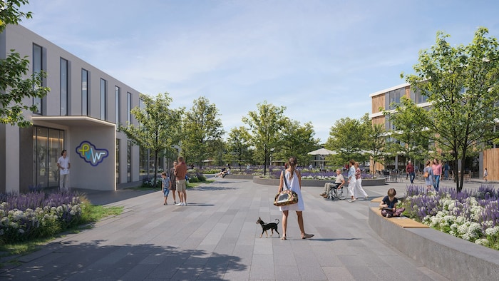 So soll sich der Dorfplatz zwischen Primärversorgungszentrum (PVZ) und Wohnbauten präsentieren. ...