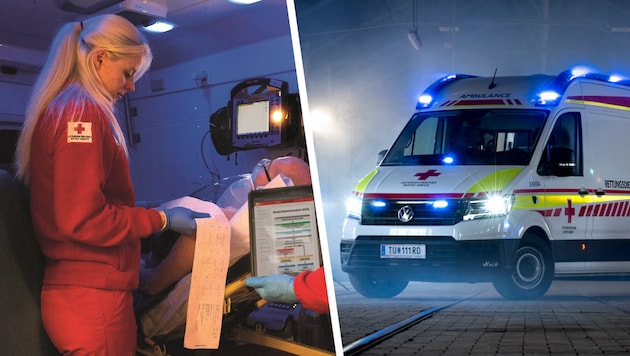 Engmaschiges Netz aus Rettungswägen des Typs C (RTW-C) mit Monitoren und Geräten zur Diagnose ...