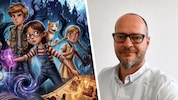 li.: Das Cover zu „Das Labyrinth im Tullnerfeld“. Re.: Autor David Thaller.