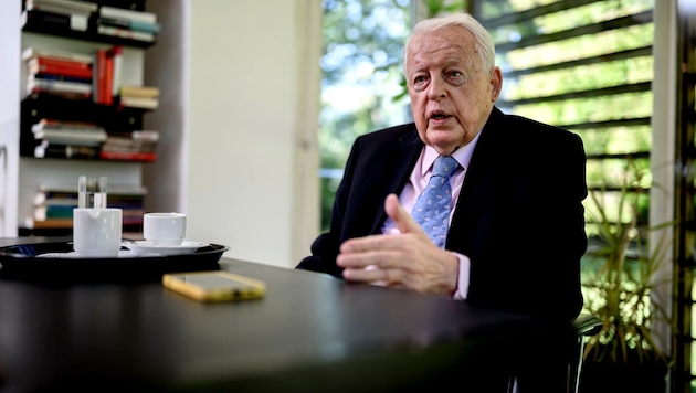 Im Terrassenzimmer des „Kreisky-Forums“: Franz Vranitzky beim Interview