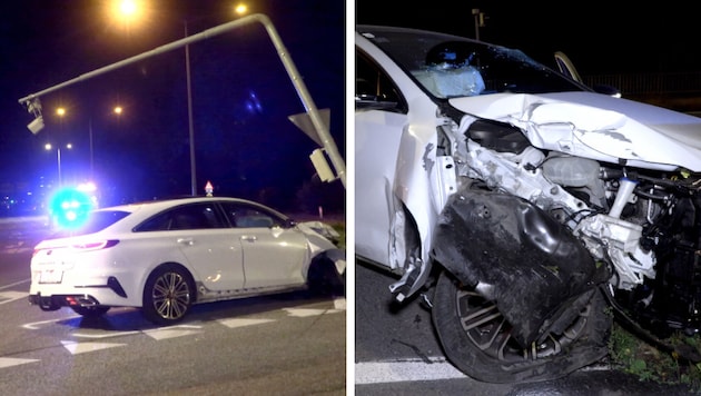 Der Aufprall ging weder für die Ampel noch für das Auto gut aus.