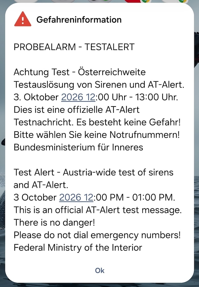 This is what the test alarm looks like on a cell phone.