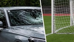 Während des Fußballspiels bzw. Oktoberfests wurde die Windschutzscheibe eines Pkw demoliert ...