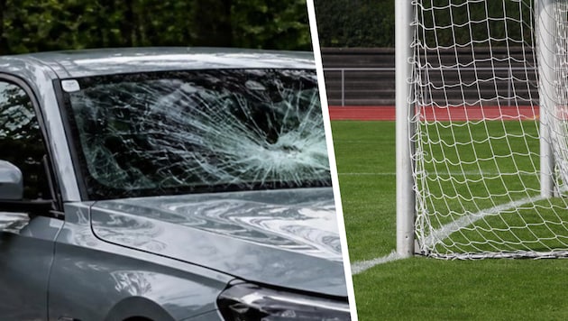 Während des Fußballspiels bzw. Oktoberfests wurde die Windschutzscheibe eines Pkw demoliert ...