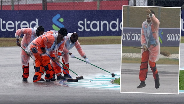 Während des Regens in Sepang war ein Streckenposten besonders gut gelaunt und tat so, als würde ...
