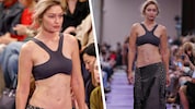 Gigi Hadid sorgte mit ihrem trainierten Bauch bei der Schau von Miu Miu für Aufsehen.