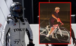 F1-Fahrer Valtteri Bottas fährt mit dem Fahrrad zum nächsten Rennen in Singapur.