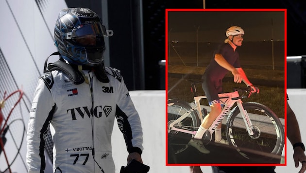 F1-Fahrer Valtteri Bottas fährt mit dem Fahrrad zum nächsten Rennen in Singapur.