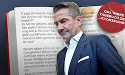 Im Tagebuch der „Kronzeugin“ (Grafik im Hintergrund mit Originalsätzen) kommen die beiden Männer ...