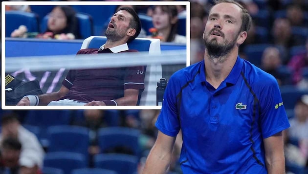 Novak Djokovic (small photo) could barely stay on his feet at one point, but still pushed Daniil ...