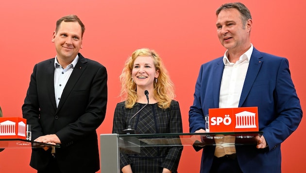 Die neue Dreier-Spitze in der SPÖ-Bundespartei bilden jetzt Philip Kucher, Eva-Maria Holzleitner ...