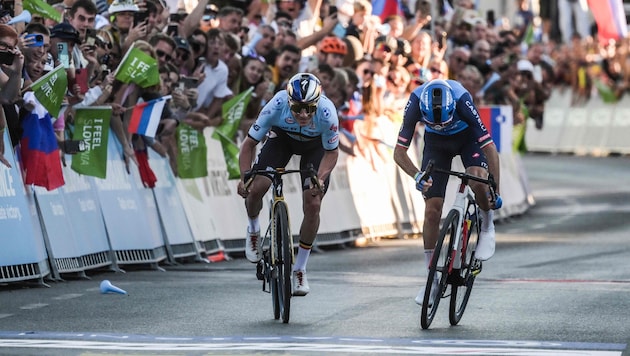 Giulio Ciccone (r.) musste sich Remco Evenepoel (l.) hauchdünn geschlagen geben.