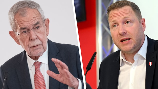FPÖ-General Michael Schnedlitz (re.) will, dass sich Bundespräsident Alexander Van der Bellen ...