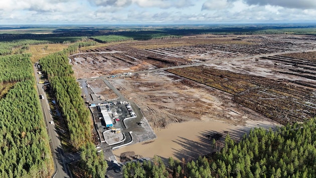 Eine Luftaufnahme zeigt das Gelände, auf dem das Google-Rechenzentrum in Muhos, Finnland, ...