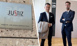 Roland Weißmann und Anwalt Oliver Scherbaum im Arbeits- und Sozialgericht in Wien