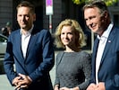 Klubobmann Philip Kucher, Bundesministerin Eva-Maria Holzleitner und Vizekanzler Andreas Babler ...