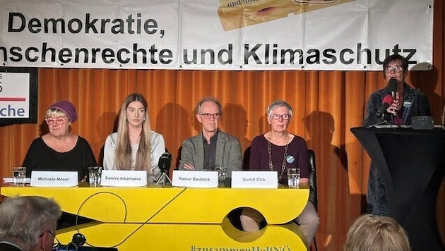 Michaela Moser, Samira Aibartueva, Migrationsforscher Rainer Bauböck und Gundi Dick von ...
