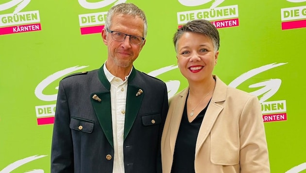 Kärntens Grünen-Chefin Olga Voglauer mit Karlheinz Gigler, Spitzenkandidat für die ...