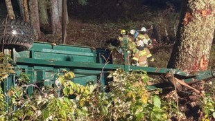 Der Traktor samt Anhänger landete im Wald.