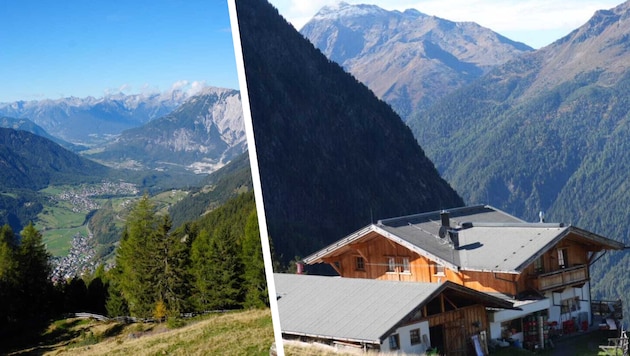 Gegenüber der Acherberg Alm zieht der Geigenkamm Richtung Süden (rechts). Von der Alm blickt man ...