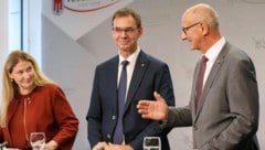 Barbara Novak, Markus Wallner und Anton Mattle bei der Landesfinanzreferentenkonferenz in ...