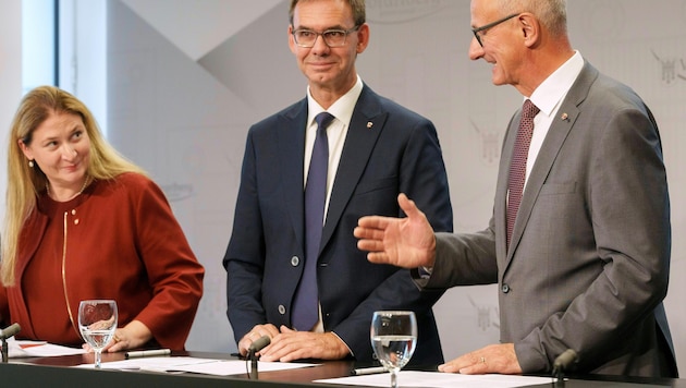 Barbara Novak, Markus Wallner und Anton Mattle bei der Landesfinanzreferentenkonferenz in ...