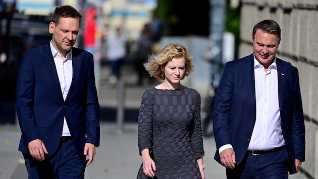 Philip Kucher (Nebenchef, li.), Eva-Maria Holzleitner (Nebenchefin) und Andreas Babler ...