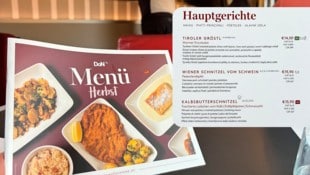 Das aktuelle Bistro-Menü im Railjet zeigt deutliche Preisunterschiede.