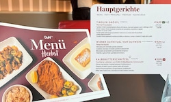 Das aktuelle Bistro-Menü im Railjet zeigt deutliche Preisunterschiede.