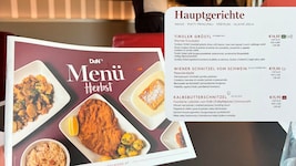 Das aktuelle Bistro-Menü im Railjet zeigt deutliche Preisunterschiede.