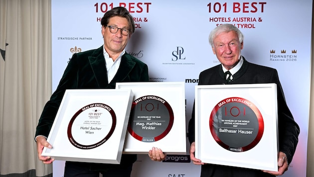 Matthias Winkler (Sacher Hotels) und Balthasar Hauser (Stanglwirt) freuten sich – von links.