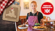 Kellnerin Lisa Pohn serviert zwei Schmankerl des Hauses – Wiener Schnitzel und Ossobuco auf ...