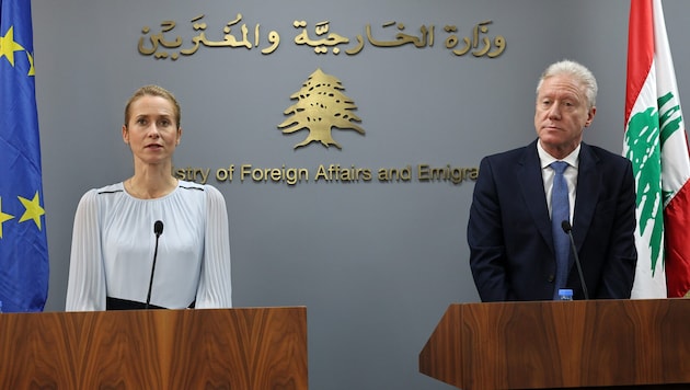 EU-Außenbeauftragte Kaja Kallas bei einem Treffen mit ihrem libanesischen Amtskollegen am 8. ...