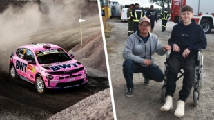Marcel Neulinger besuchte mit Rollstuhl seinen Teamchef Raimund Baumschlager.