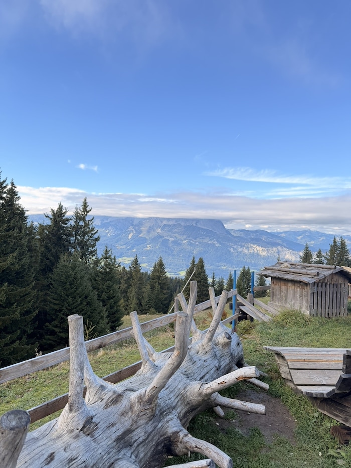 Oben angekommen wartet ein beeindruckender Blick auf das Kaisergebirge.